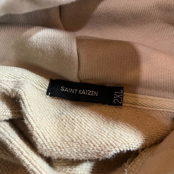 Saint Kaizen Hoodie Sweatshirt Mens Size 2XL Tan Bible Verses Logo Graphic Print - Picture 10 of 14